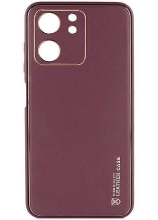 Кожаный чехол xshield для xiaomi redmi 13c / poco c65 бордовый / plum red