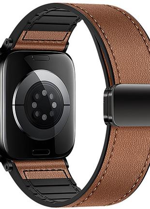 Ремешок hoco wa34 basic magnetic buckle silicone leather strap для apple watch 44/45/46/49mm brown