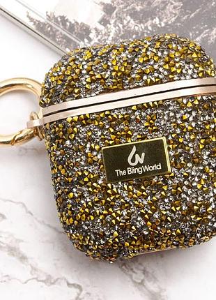 Tpu чехол bling world rock diamond для наушников airpods 1/2 золотой