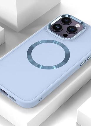 Tpu чехол bonbon metal style with magsafe для apple iphone 14 pro (6.1") голубой / mist blue