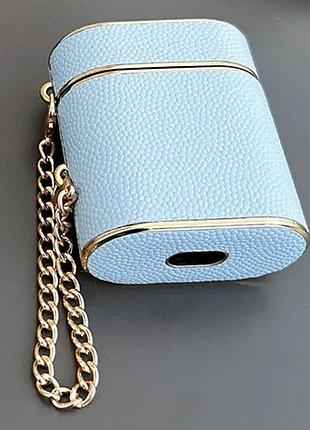 Кожаный футляр suitcase для наушников airpods 1/2 blue