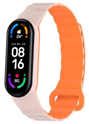 Ремешок dual-color magnetic для xiaomi mi band 7/6/5/4/3 light pink / orange