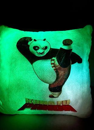 Подушка нічник панда кунг фу світна подушка panda kung fu — м'яка іграшка подушка нічник — подарунок — хутро плюш