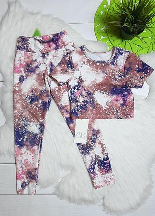 Комплект zara летний спортивный тренировочный топ и лосины