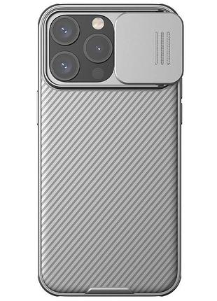Карбоновая накладка nillkin camshield pro для apple iphone 15 pro (6.1") titanium gray