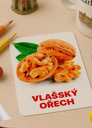 Картки домана ‘‘горіхи’’ – розвиваючі картки для дітей, чеською мовою, у наборі 16 карток