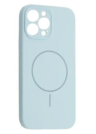 Чехол silicone case full camera fine ring magsafe for iphone 13 pro max light blue