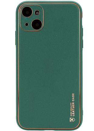 Кожаный чехол xshield для apple iphone 14 (6.1") зеленый / army green