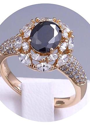 Каблучка з чорним цирконом медзолото xuping jewelry 18k. р 16, 19, 20.