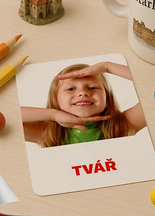 Карточки домана ‘‘части тела’’ – развивающие карточки для детей, на чешском языке, в наборе 16 карточек