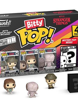 Набір ігрових фігурок bitty pop! - хоппер (гоппер) (4 фігурки в ас.) funko pop фанко поп stranger things дуже дивні справи