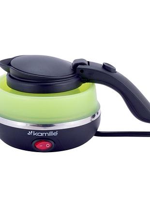 Электрический силиконовый складной 0.5л 750w kamille vizo электро чайник маленький дорожный зеленый