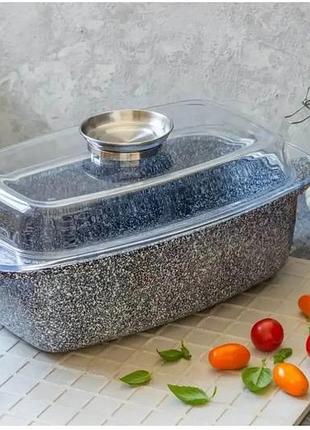 Гусятниця (тятниця) з антипригарним покриттям для духовки 5.5 л гусниця з кришкою скляною