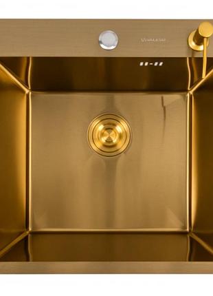Кухонна мийка 50*50 pvd gold valeso (сифон круглий, 3,0/0,8) кухонна мийка матова золота преміум дизайнерська