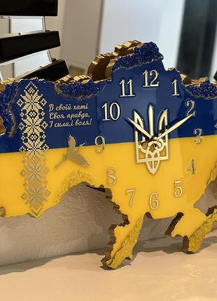Часы настенные из эпоксидной смолы "карта украины" 140х94 см