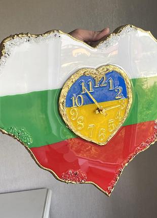 Часы настенные из эпоксидной смолы "украина & болгария" 50х40 см