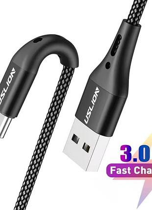 Кабель зарядки uslion 3а usb / type c 1м черный