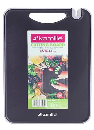 Професійна пластикова обробна дошка kamille 37 см зі стругачкою для ножів і силіконовим бортом