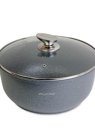 Кастрюля с антипригарная с индукционным дном 6.5 л с крышкой кamille vizo большой казан для газовых плит
