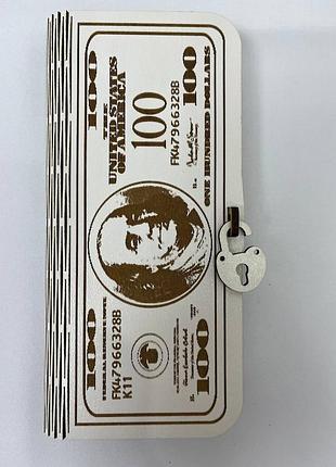 Копюрница из фанеры с рисунком «100 долларов» – стильный подарок!