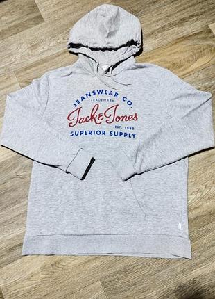 Чоловіче сіре худі jack &amp; jones з принтом, розмір l