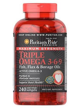 Puritan's pride maximum strength triple omega 3-6-9 240 капсул