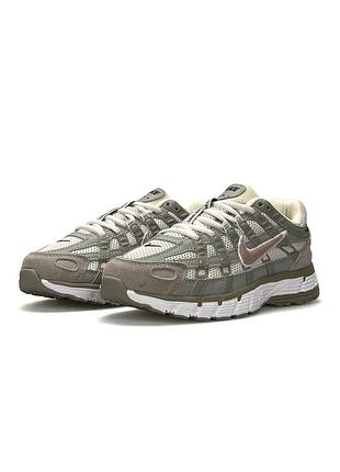 Жіночі кросівки nike p-6000 натуральна замша / наскрізна сітка оливково бежеві