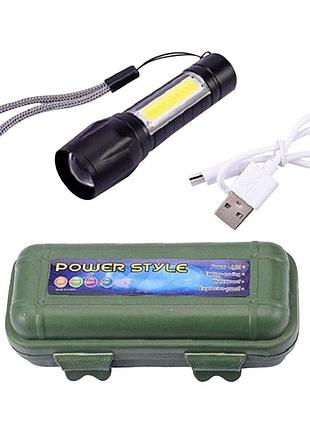 Потужний ліхтарик, ліхтар у чохлі bailong police на акумуляторі usb micro charge з боковим підсвічуванням