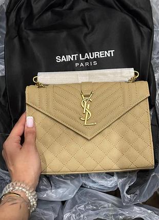 Saint laurent leather envelope chain bag beige 2