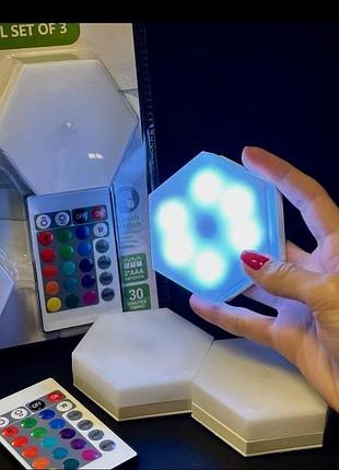 Набор из трех led ламп с пультом и подсветкой разных цветов led light