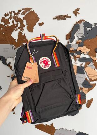 Ліцензійний рюкзак канкен fjallraven kanken водонепронекний 16л чорний райдуга