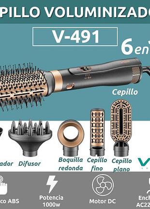 Многофункциональный стайлер для сушки и укладки волос 6в1 vgr v491 фен щетка с 6 насадками