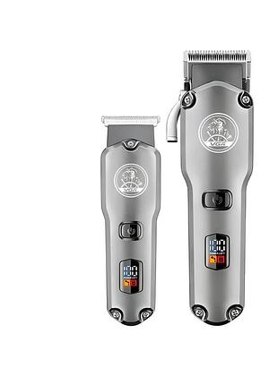 Аккумуляторная машинка для стрижки волос с триммером для бороды vgr v-675 беспроводной комплект с 14 насадками