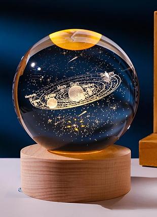 Декоративна кришталева куля 3d нічник "сонячна система" на підставці з usb