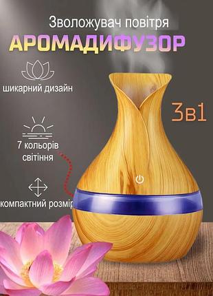 Зволожувач повітря міні аромадифузор настільний air purifier el 067 з led підсвічуванням ультразвуковий під дерево у формі вази