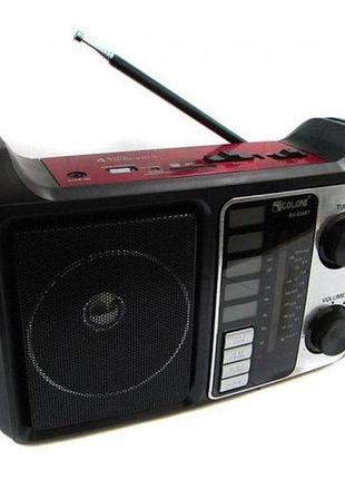 Радиоприемник с фонарем от сети с аккумулятором и разъемом под батарейки, usb, sd golon rx-333 красный