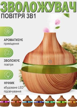 Зволожувач повітря настільний air purifier el 003 з кольоровим led підсвічуванням usb ультразвуковий під дерево у формі вазочки