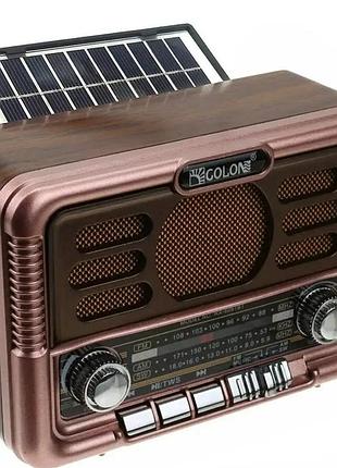 Радиоприёмник портативный golon rx-bt6061 с аккумулятором bluetooth, usb, sd и солнечной панелью