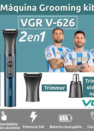 Тример акумуляторний vgr v626 гігієнічний 2в1 з насадками для носа та брів