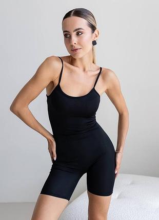 Жіночий комбінезон на бретельках матовий біфлекс чорний xs s m l