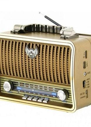 Аккумуляторный радиоприемник со встроенным fm тюнером kemai md-1909bt retro колонка с bluetooth и usb золотистый