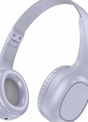 Блютуз стереогарнітура hoco w46 20 годин роботи 200mah сірий екошкіра aux bluetooth 5.3