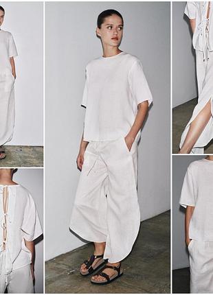 Трендовий білий лляний костюм zara zw collection. незамінний на літо.