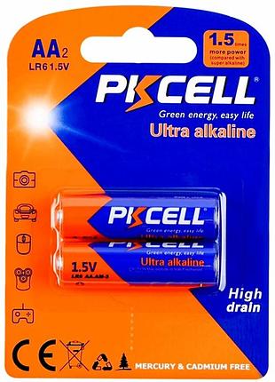 Батарейка лужна pkcell 1.5v aa 2 штуки в блістері для пристроїв із високим енергоспоживанням