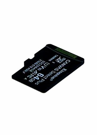 Картка пам'яті microsdxc kingston canvas select plus 64 gb uhs-i a1 чорний для фото та відео