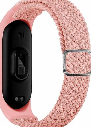 Ремешок для xiaomi mi band 3 4 5 6 7 из ткани розовый с эластичной регулировкой