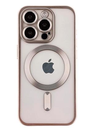 Чехол tpu metallic chrome full camera с magsafe для iphone 15 pro titan противоударный с защитой камеры