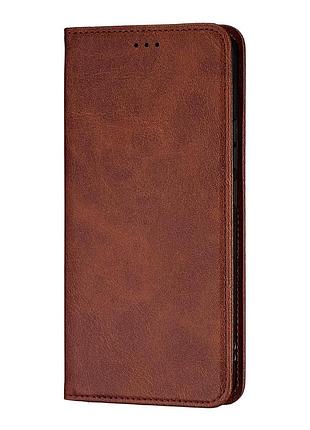 Чехол-книжка кожзам для xiaomi redmi note 14 4g темно-коричневый с защитой от повреждений
