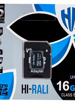 Карта памяти hi-rali microsdhc 16 гб uhs-1 класс 10 с адаптером для хранения и переноса данных черный