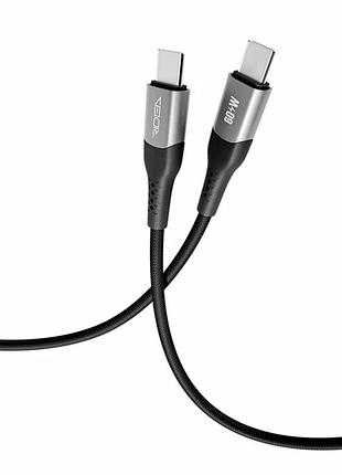 Кабель usb type-c 60 w 2 м чорний алюмінієвий плетений для швидкого заряджання та передавання даних ridea rc-us42